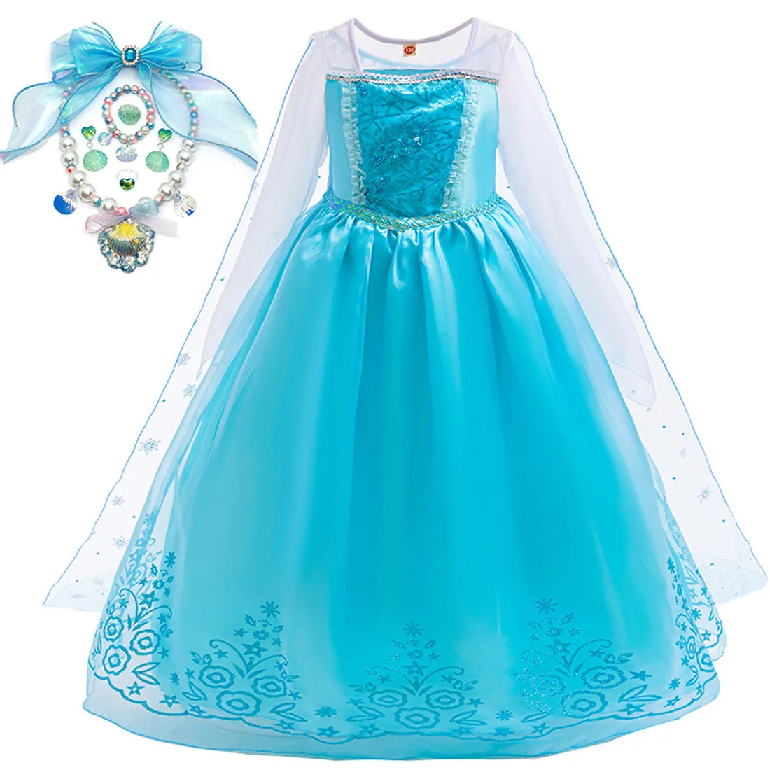Disney New Elsa Dress for Girls 3-10 Yrs Halloween Carnival Easter Party Girl Cosplay Princess Elsa Dress + Accessories Set
