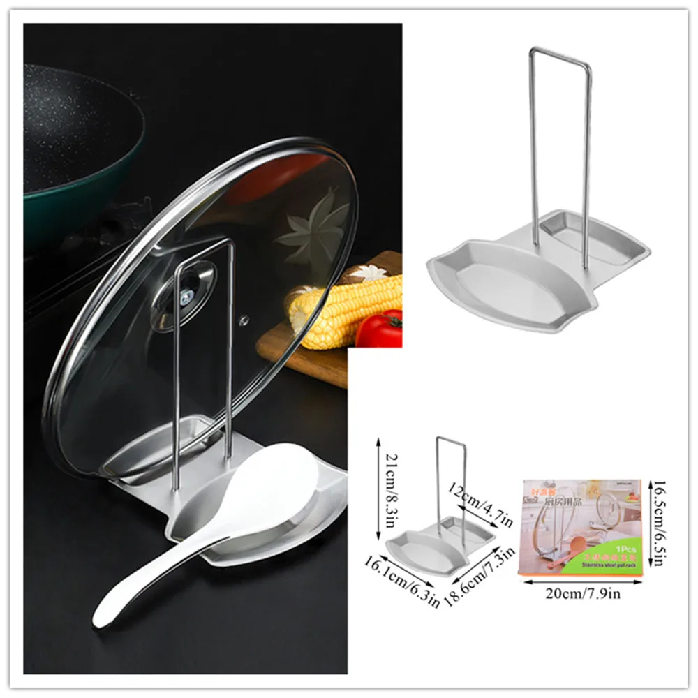 

Pan Cover Shelf Stainless Steel Spoon Stand Spatula Holder Multifunctional With Tray Simple Easy To Clean Kitchen Accessories