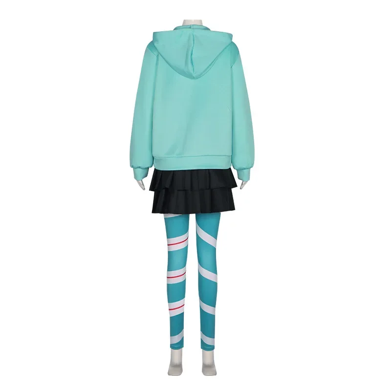 2025 NewAnime Vanellope Von Schweetz disfraz de Cosplay sudaderas con capucha falda peluca uniforme traje chica mujer ropa de actuación de Halloween AA