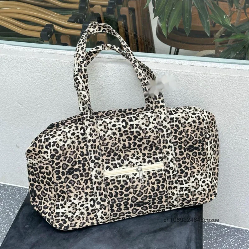 Hello Kitty New Homemade Large Capacity Handbag Spicy Girl Harajuku Leopard Print Shoulder Bag Niche Vintage Versatile Tote Bag