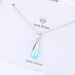 New 925 Sterling Silver Water Drop Crystal Pendants Necklaces For Women Female Wedding Fashion Fine Jewelry Gifts