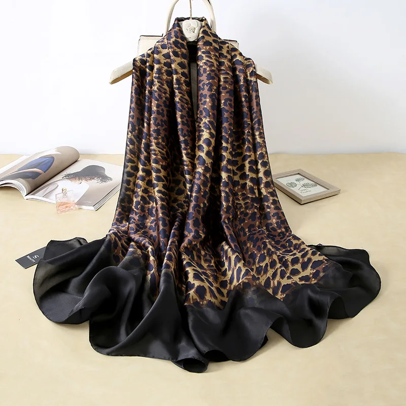 

180*90cm Luxury Design Leopard Print Silk Scarf Women Summer Beach Shawls and Wraps Pashmina Foulards Bandana Hijab Snood