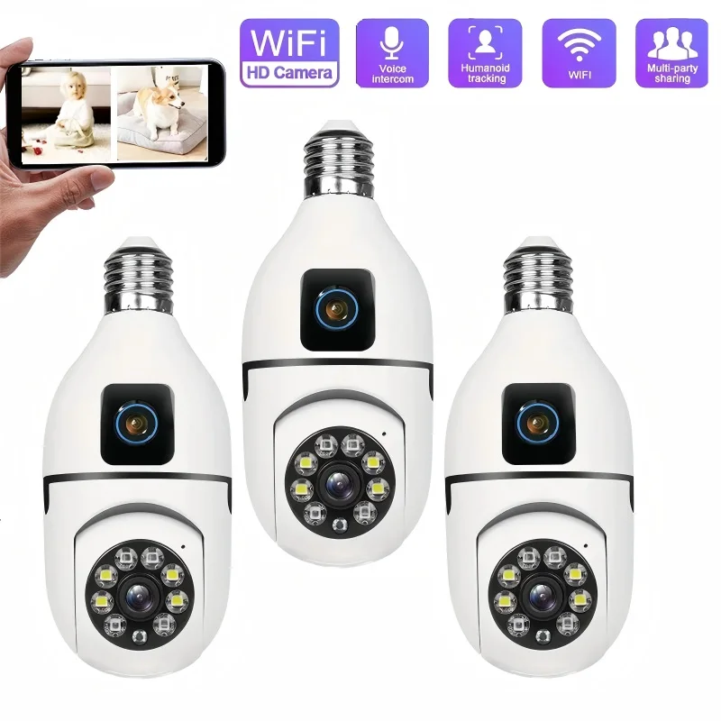 كاميرا مراقبة مزدوجة العدسة بدقة 1.2 ميجابكسل مع 360 درجة °   رؤية بانورامية، كشف الإنسان وصوت ثنائي الاتجاه للمنزل/الأعمال