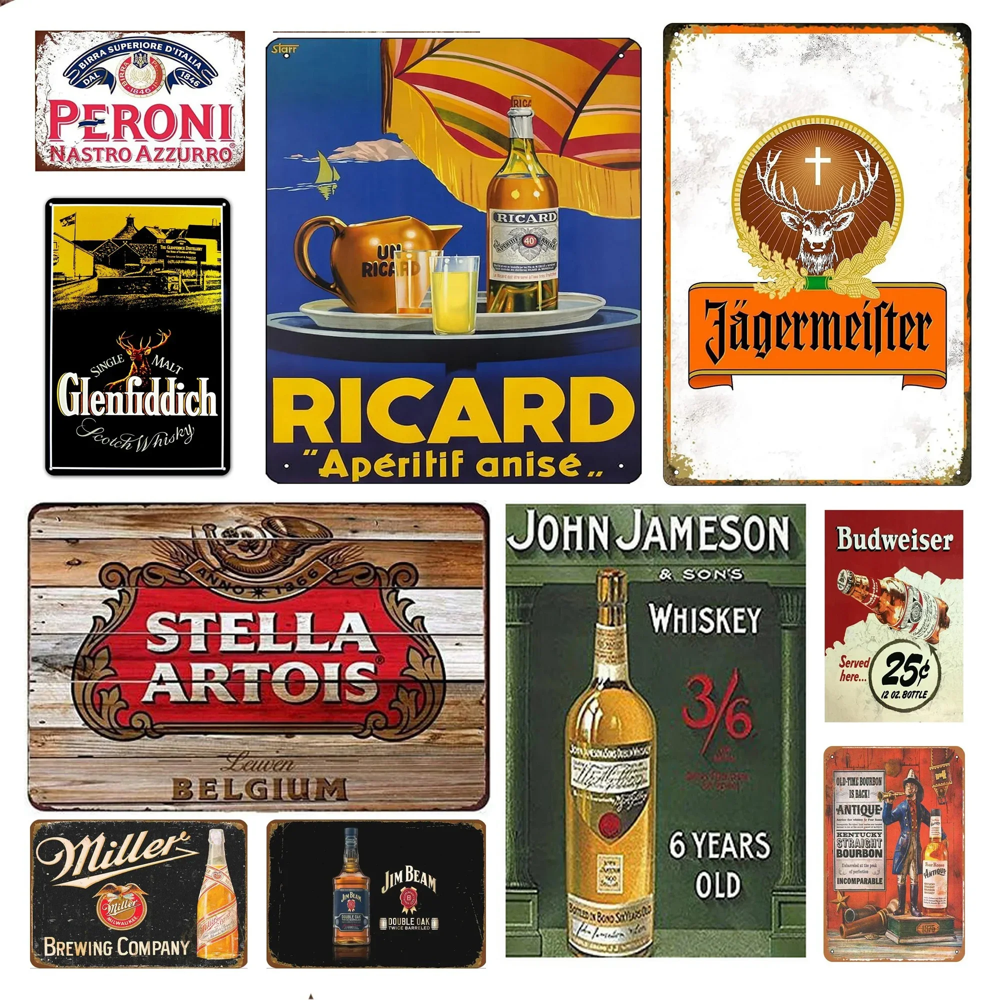 1Pc Drink Beer Wine Metal Poster Whiskey Plaque Vintage Aluminum Signs Bacardi Wall Decor for Bar Pub Man Cave Decorative Plates