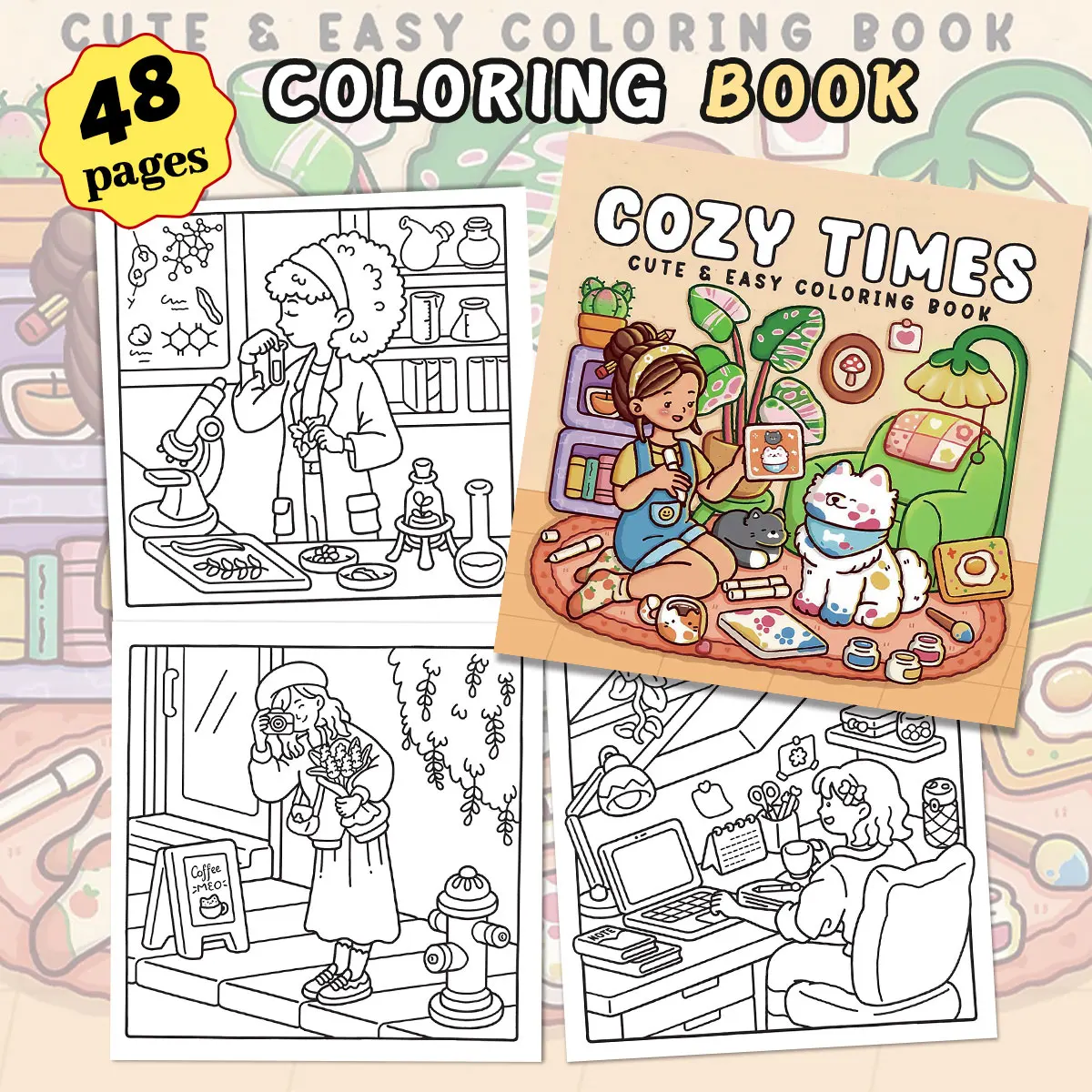 Cozy Cuties Coloring Books, Charming Scenes, Easy Coloring, For Home Parent - Child DIY, Relax, Unwind, Boost Creativity