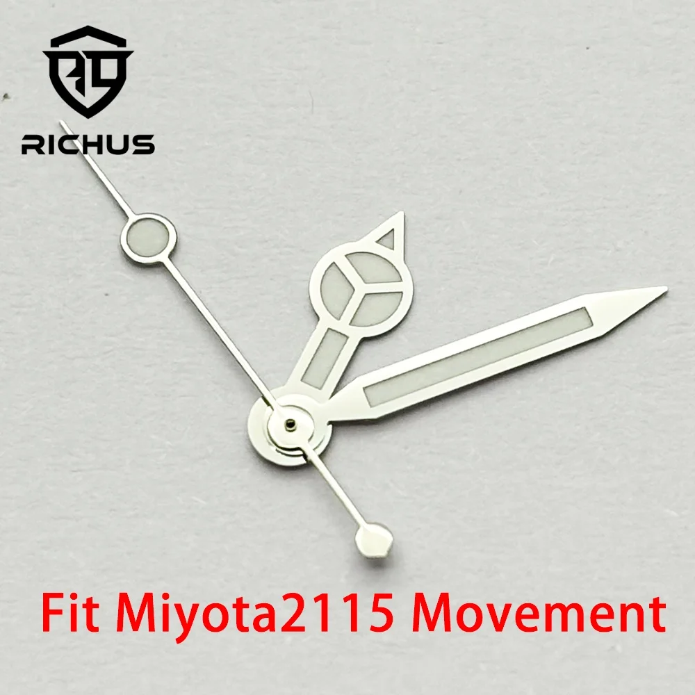 RICHUS Silver Watch Hands with Green Luminous for Miyota 2115 Movement Compatible Replacement Parts for Watch Accessories