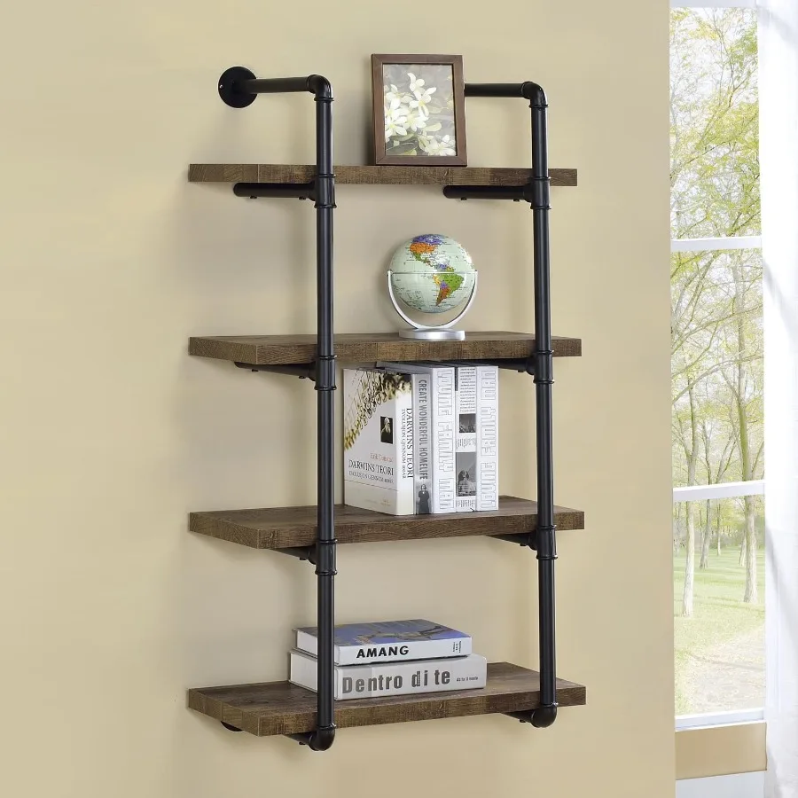 

Black and Rustic Oak 4tier Wall Shelf