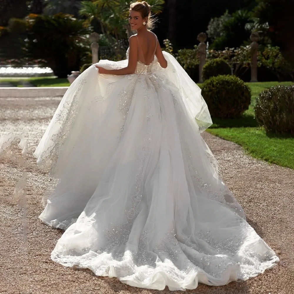 

Customized Sexy White Organza Wedding Dress Formal O-Neck Sleeveless Robe de mariée Dreamy A-Line Court Train Vestido De Novia