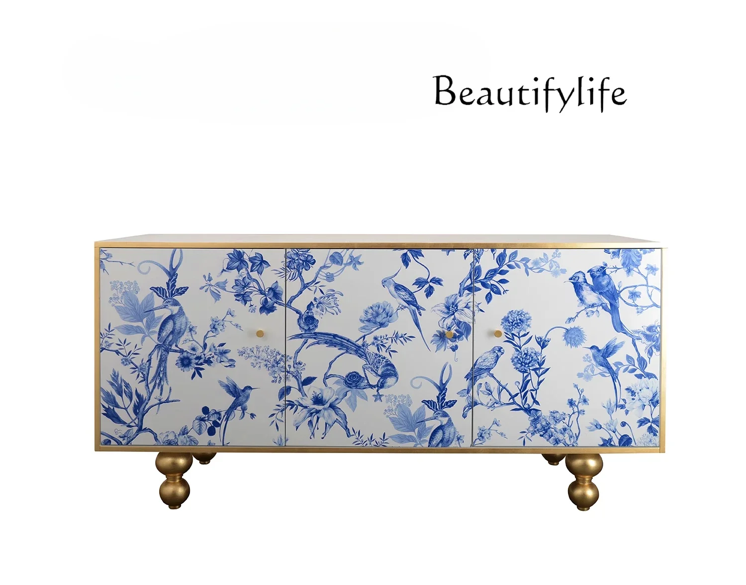 X35 Chinese Blue And White Porcelain Screen Decoration Home American Solid Wood Storage Medieval Cabinet