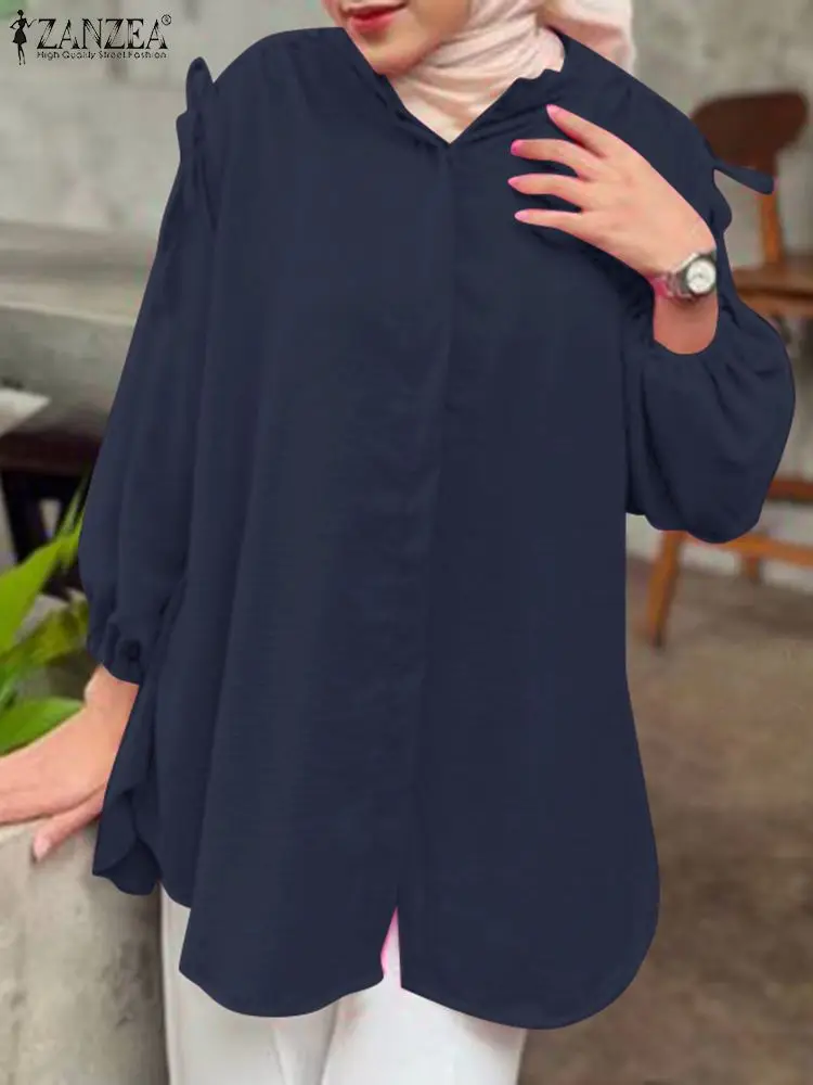 

Autumn Elegant Shirt ZANZEA Muslim Abaya Kaftan Women Solid Baagy Blouse Long Sleeve Women's Tops Oversize Blouses Dubai Blusas