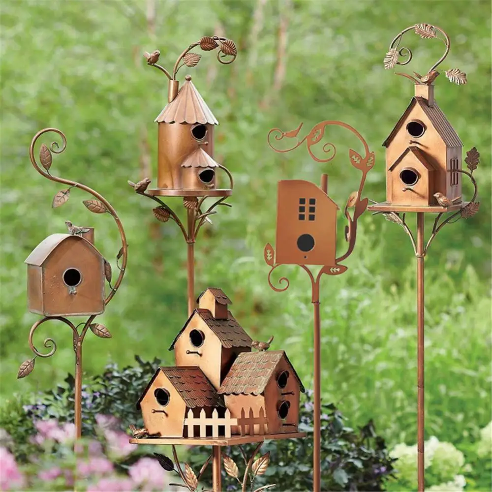 Garden Stakes Bird Cage Durable Rust-proof Exquisite Easy Assemble Garden Stake Art Home Garden Decor Bird House Iron Ornaments