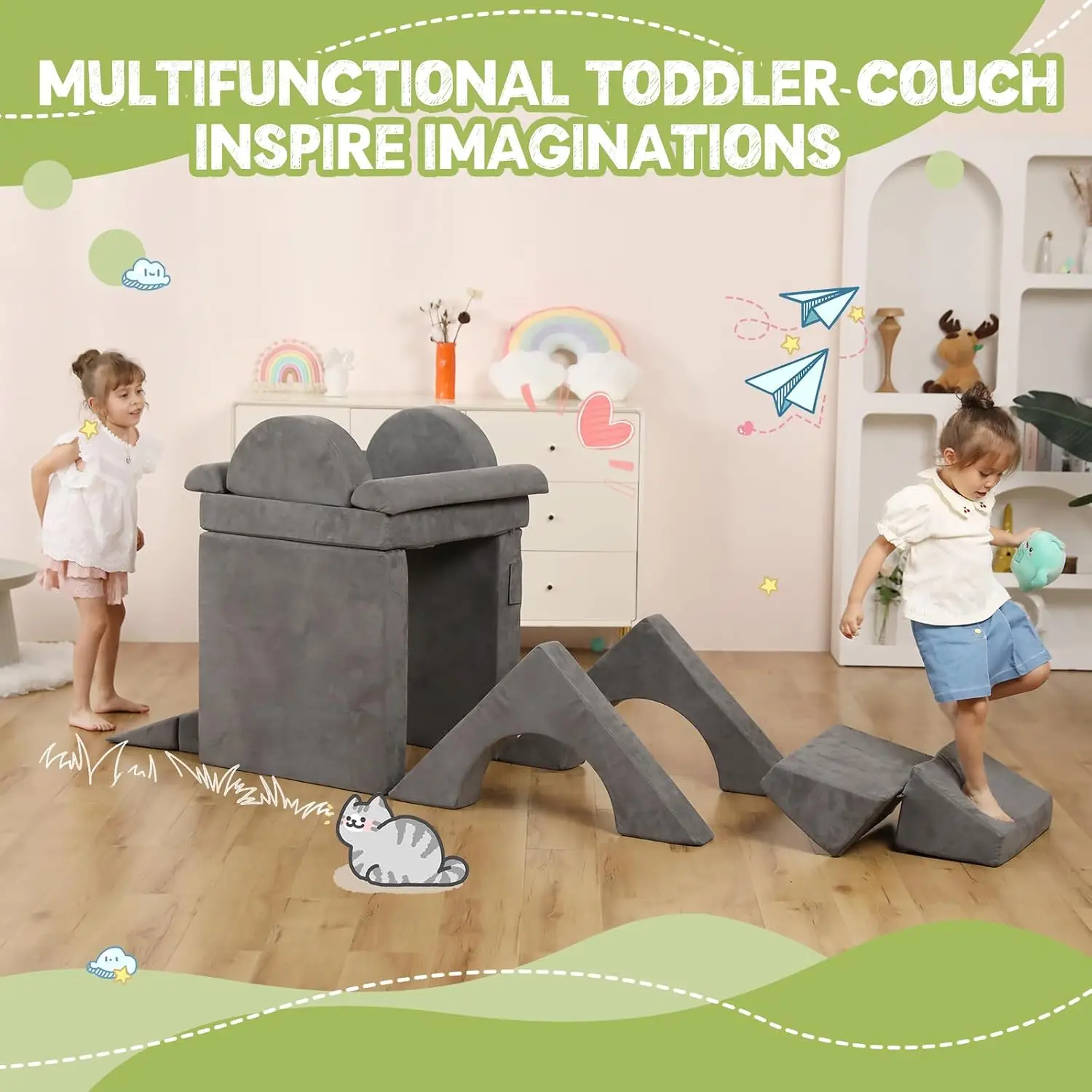 [Helong Store]12PCS Modular Kids Play Couch, Kids Couch, Sectional Sofa Imaginative Furniture Play Set for Creative Children, Co