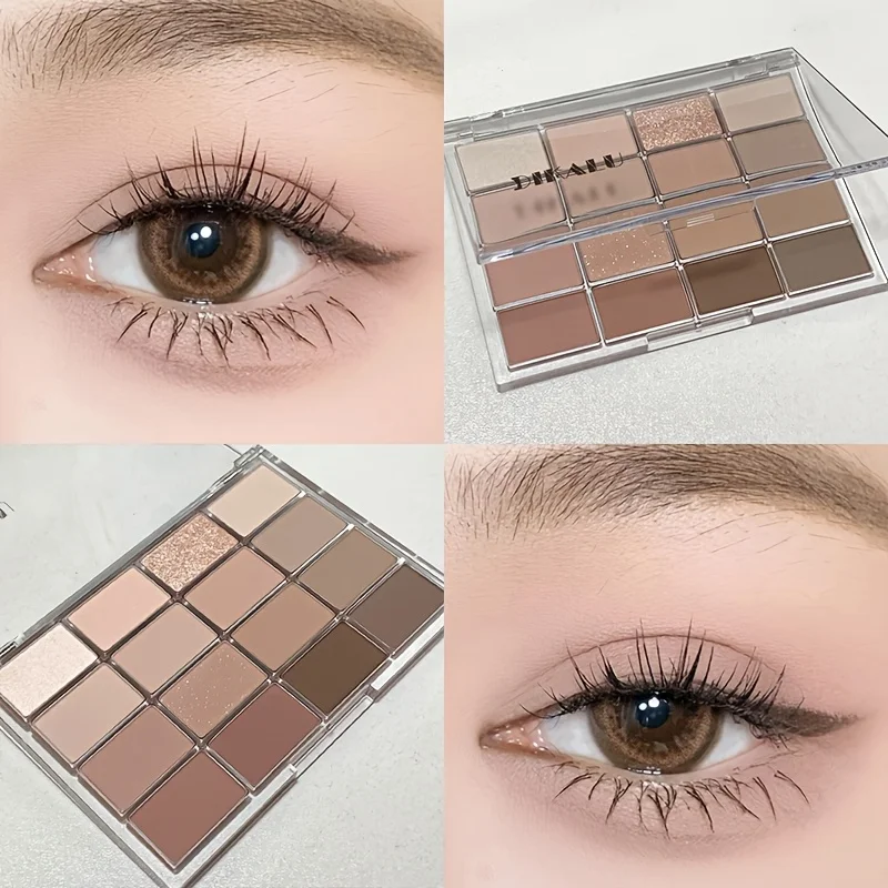 16‑Color Eyeshadow Palette with 5‑Piece Eyeshadow Brush Storage Set, Low‑Saturation Pink‑Brown Earth‑Tone Shades, Matte & Highlighter for Brightening Under‑Eye Area, Reduces Puffiness Without Looking Muddy, Versatile for Daily Commute Looks, Great for Beg