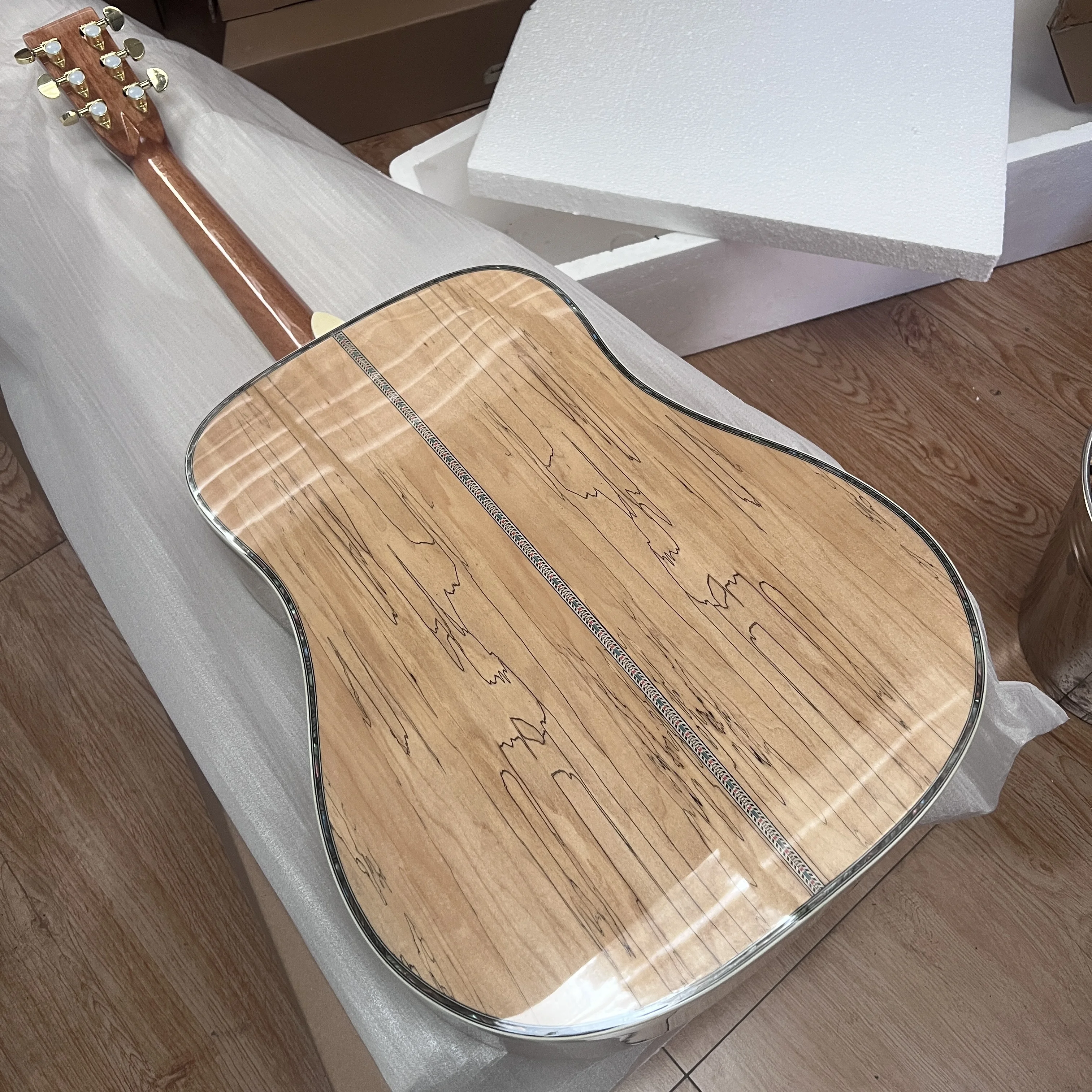 2026 New  D Spalted Maple Folk Guitar  KOA Neck Abalone Inlay High Gloss Handcrafted Premium Gift Delivery Charges Complimentary