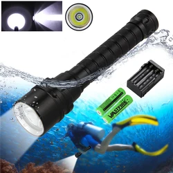 Powerful LED Diving Flashlight Super 20000LM Professional Underwater Torch IPX8 Waterproof rating Lamp Using Battery light