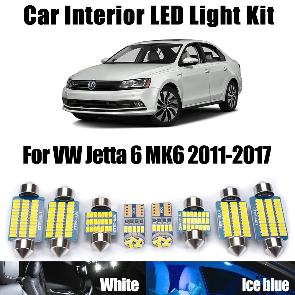 

11 шт. Canbus автомобильный светодиодный внутренний комплект освещения для чтения карт купола багажника для VW Jetta 6 MK6 2011-2014 2015 2016 2017 лампы для зеркала косметического столика