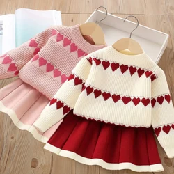 New Vintage Little Girl Knitting Set Warm Sweater Top and Skirt Sweet Knitting Set Autumn and Winter Two Piece Set 0-6 Year Old