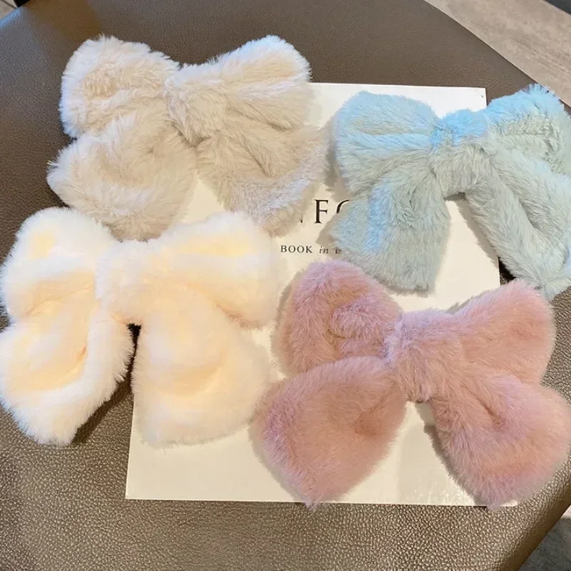 Fluffy  Hair Clips Butterfly Clip Hair Accessories Plush Big Bow Hairpin Velvet Back Head Hairpin Ins Korean Version Headgear