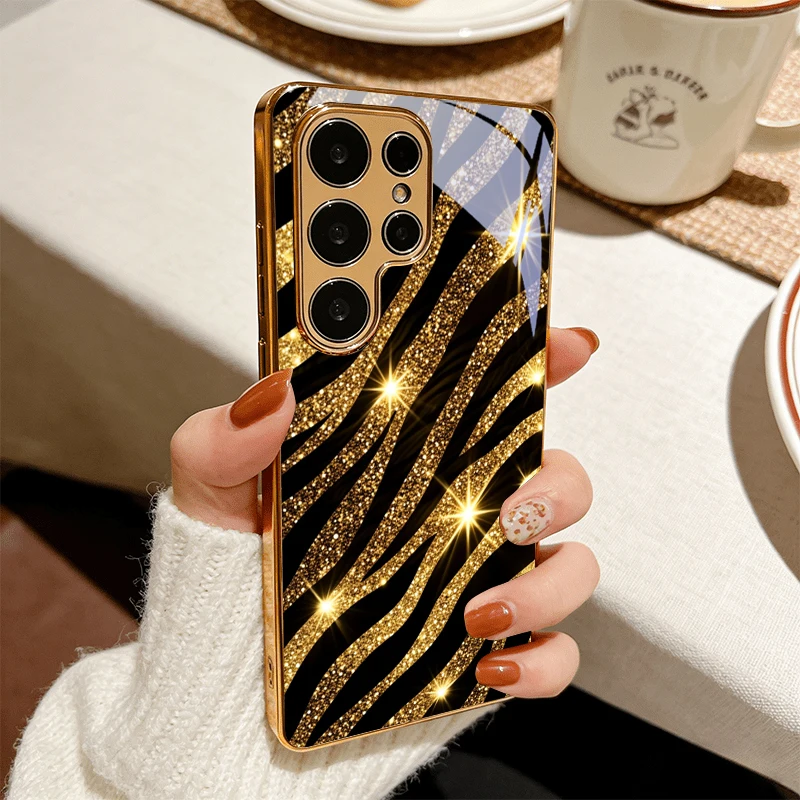Gold Zebra Stripe Golden Phone Case For Samsung A50/A51/A52/A53/A54/A55/A56/A57/A71/A72/A73/A31/A32/A34/A36/A37/A30s Glass Cover