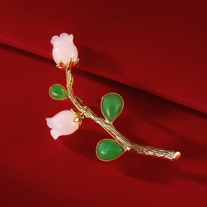 بروش العقيق الأخضر من اليشم الهيتي الطبيعي ، على الطراز الصيني ، شيونغسام طازج ، إكسسوارات زهور الصدر ، وردي ، تصميم ملهم #3