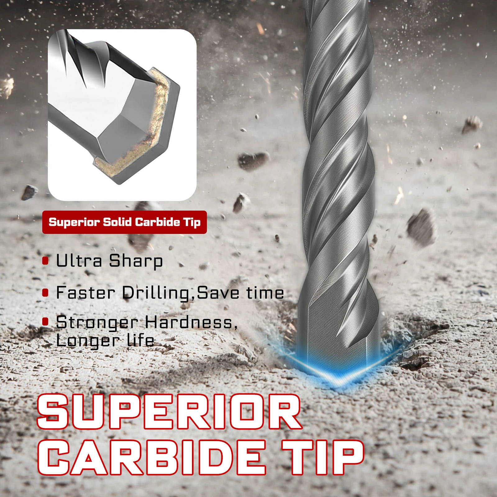 Geinxurn 3pcs SDS plus Hammer Drill Bit Set(4/6/8inches) with Carbide Tip Pointed Chisel & Flat Chisel