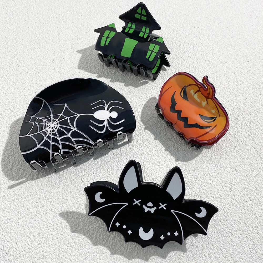 Funny Halloween Festival Gifts Acrylic Ghost Pumpkin Spider Hair Clips Claw For Women New Geometric Hair Claw Accessories Tool