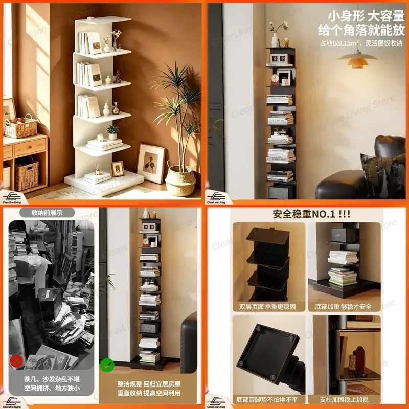 for Invisible Bookshelf Household Floor Rack Wrought Iron Multi-layer Storage Shelf Bookcase Living Room Large Capacity