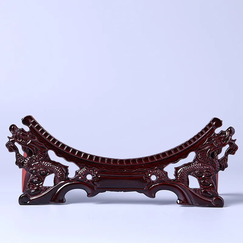 Ceramic Faucet Base Decorative Tray Double Chinese Dragon Heads Bracket Decoration Plate Bracket Wooden Base Disc Logo