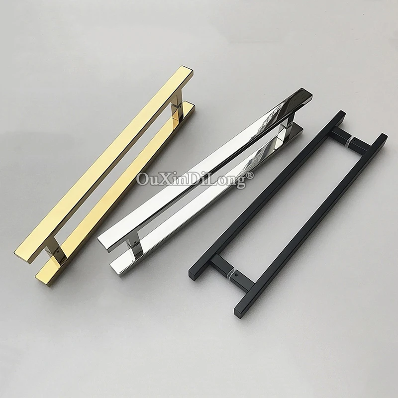 Brand New 304 Stainless Steel Square Tube Bathroom Door Handles Glass Door Push Pull Handles Hole Spacing 400mm/440mm for 6~12mm