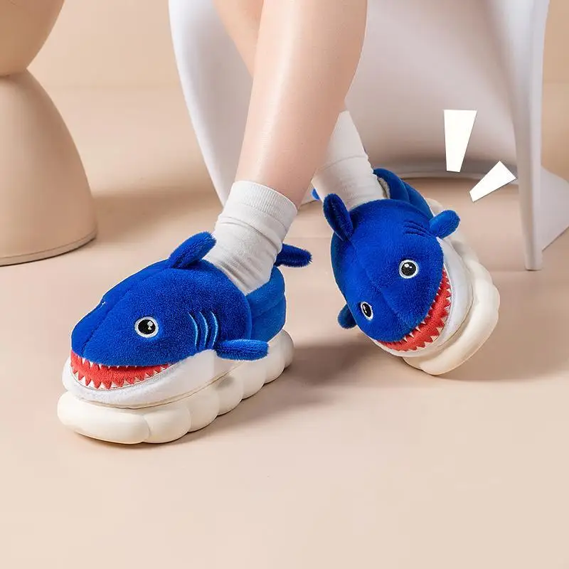 Anime Kawaii Shark Bag Shoes para crianças, chinelos de algodão para meninos e meninas, sola grossa, casa pai-filho, interior, outono, inverno