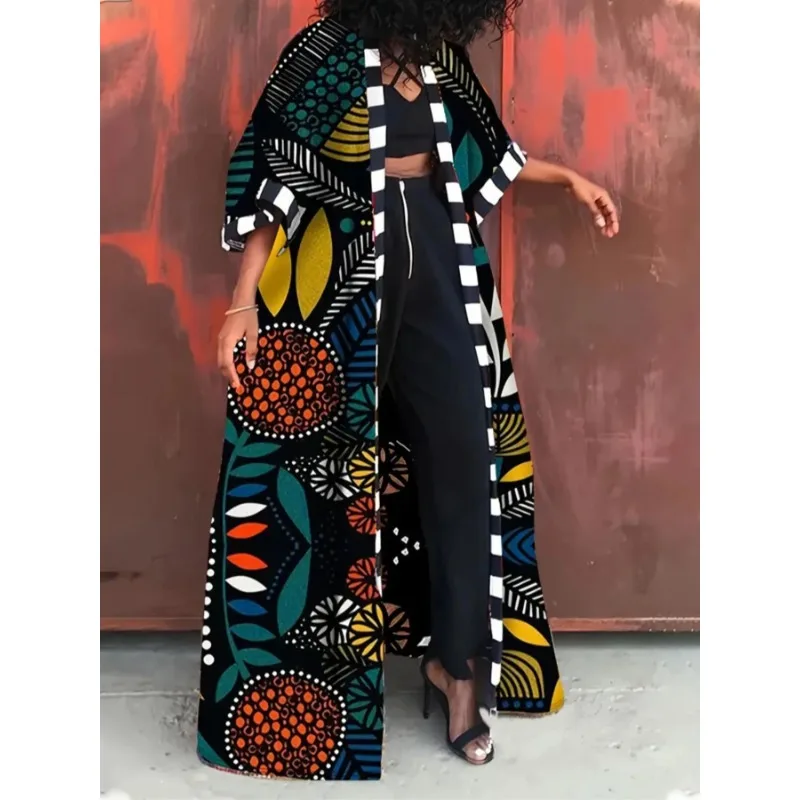 

Женский модный дизайн больших размеров, весенний новый женский плащ в африканском национальном стиле, женское длинное пальто с принтом