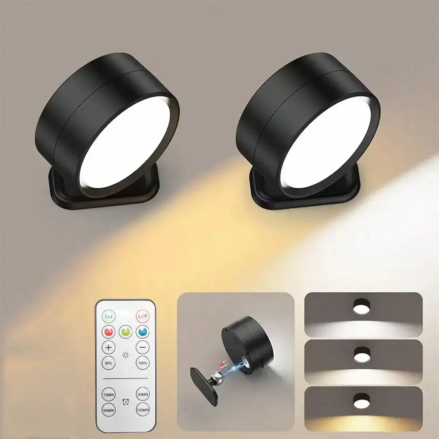 1PC Cordless LED Wall Sconce, Remote Control 3-Color Dimmable Magnetic Rechargeable Light