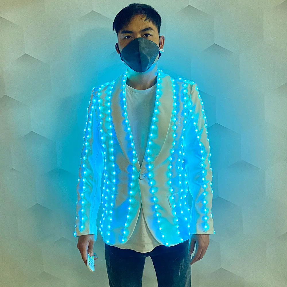 LED glow-in-the-dark set host fashion suit DJ singer Dancer Light up coat Nightclub party led atmosphere prop costume