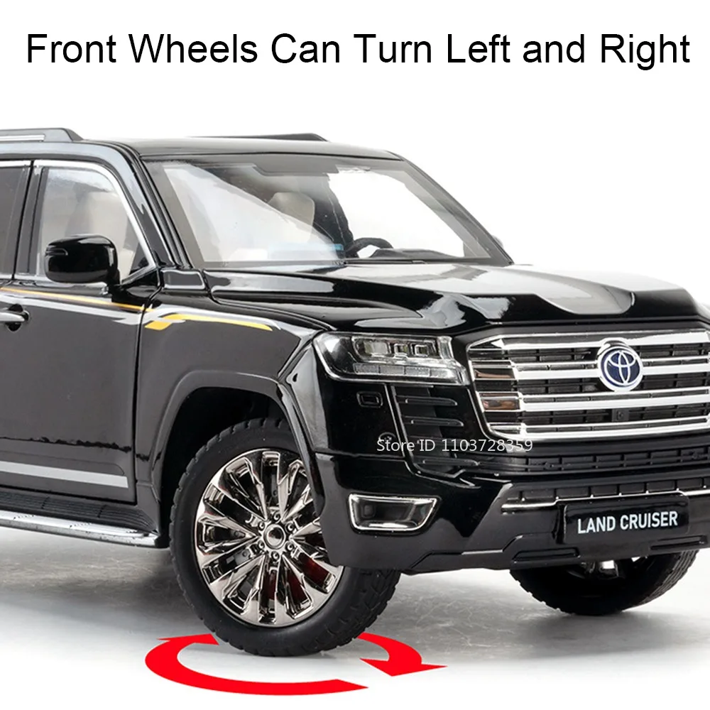Modèle de voiture Land Cruiser LC300 1:18, jouets miniatures en alliage moulé sous pression, modèles Prado SUV, son et lumière, portes ouvertes, cadeau pour enfants