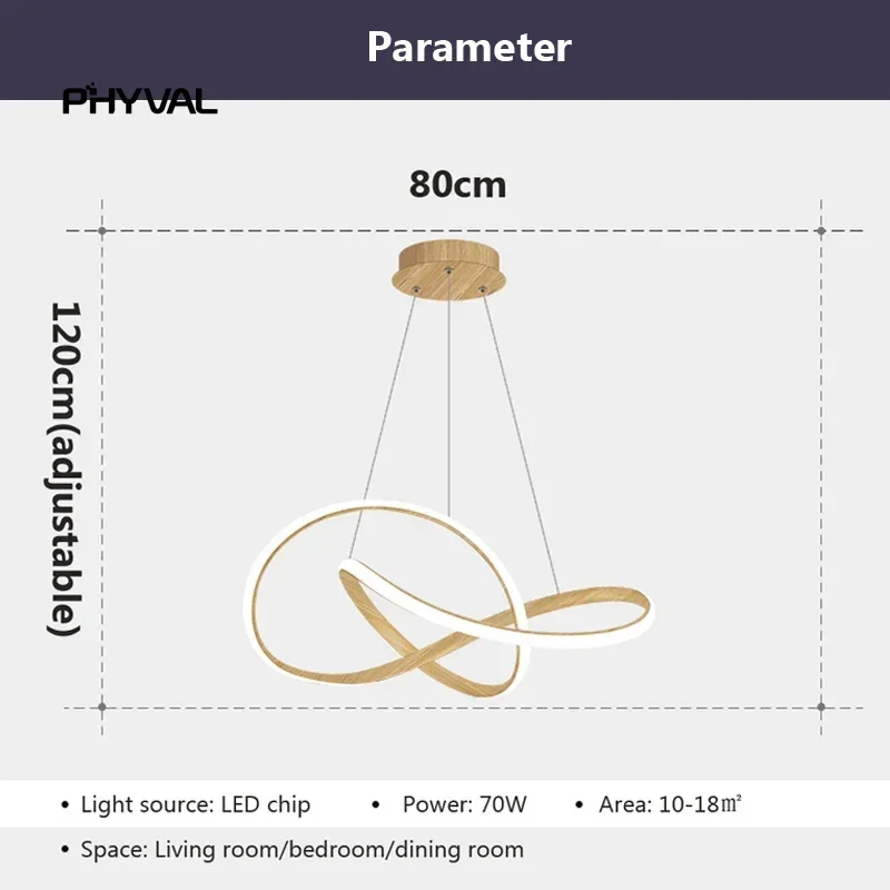 Nordic LED Pendant Lamp Anéis de grão de madeira Linha de alumínio suspensa Iluminação de escurecimento remoto para quarto principal e sala de estar