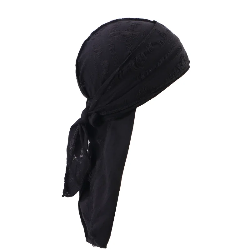 Men's Distressed Street Pirate Style Durag Head Wrap,Breathable Casual Streetwear Bandana with Double Long Tail Strap Pirate Hat image 4