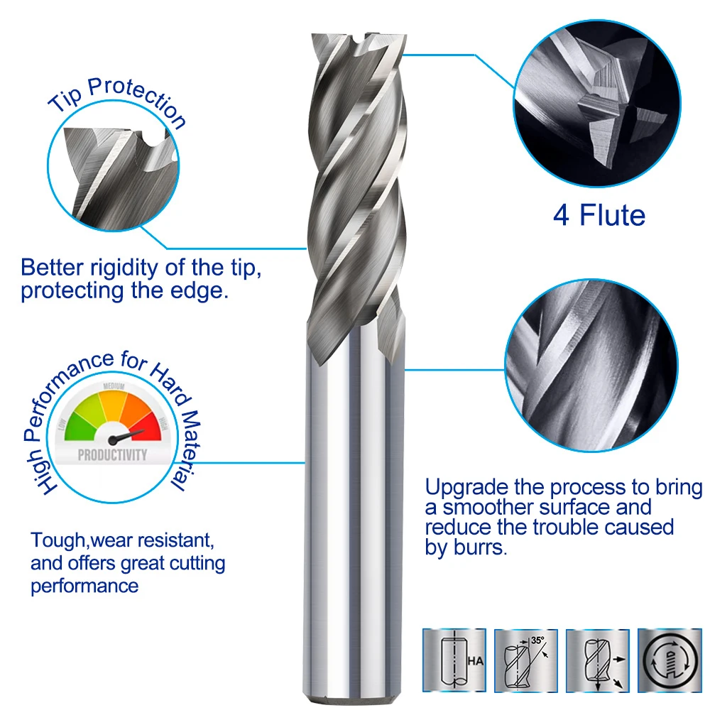 XCAN 4 Flute End Mills HSS M2 Milling Cutter 1.5-12mm CNC Machine Milling Tool Straight Shank Metal Cutter Aluminum Router Bit