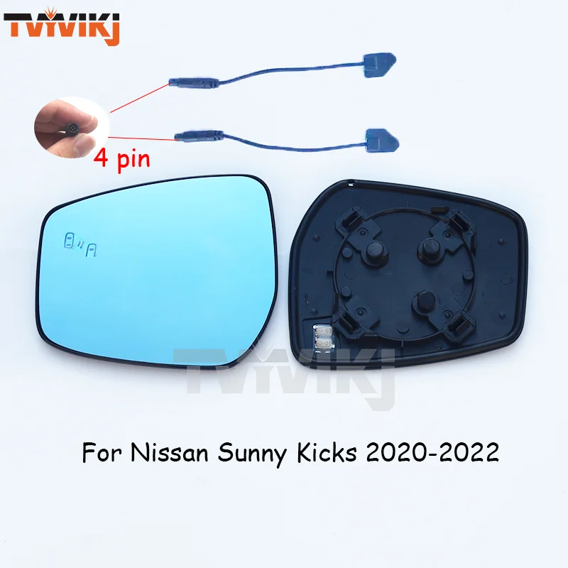 1 pair Side Rearview Mirror Blue Glass Lens with blind spot light For Nissan Sunny Kicks 2020-2022 anti glare