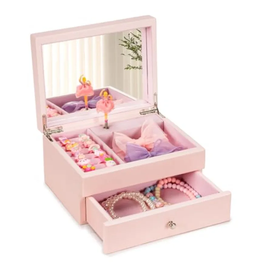 

Music Jewelry Box Gifts for Girls Wooden Jewelry Boxes and Organizers with Spinning Dancer Musical Jewelry Storage Gift for Lit