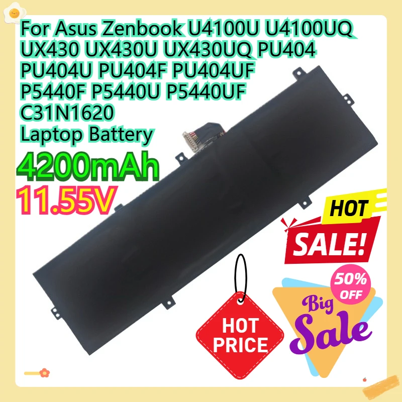 

Аккумулятор для ноутбука Asus Zenbook U4100U U4100UQ UX430 UX430U UX430UQ PU404 PU404U PU404F PU404UF P5440F P5440U P5440UF C31N1620