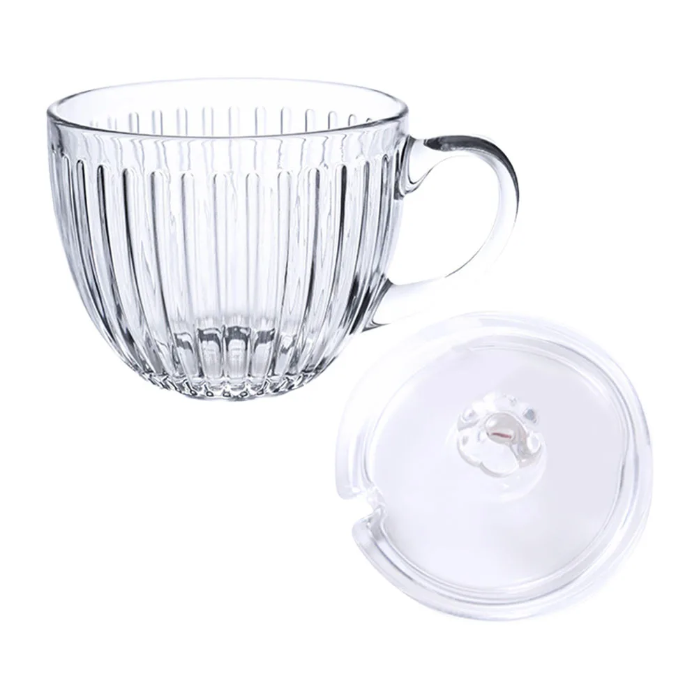 

Large Capacity Glass Breakfast Cup Simple Design One Piece Molding with Lid for Cereal Milk Fruit Dessert Portable Household