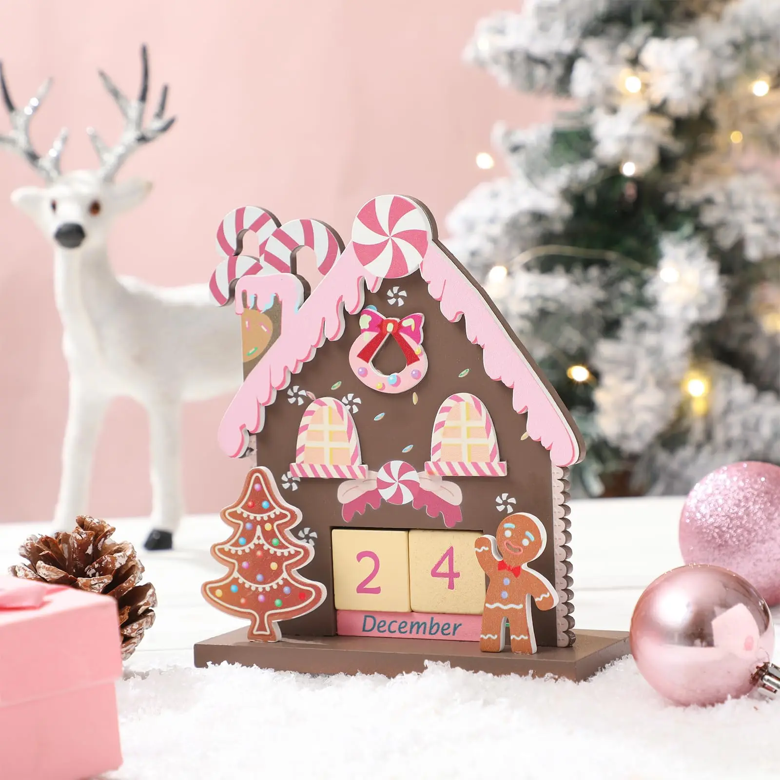 

Wooden Christmas Countdown Advent Calendar Gingerbread House with Wood Blocks Day Until Christmas Wooden Tabletop Calendar Decor
