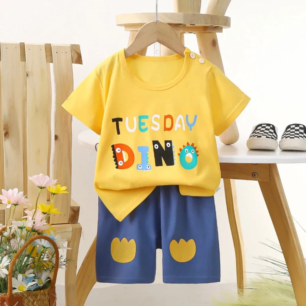 Set a maniche corte per bambini per l'estate Abbigliamento leggero in puro cotone per ragazzi T-shirt sottile per nuove ragazze per abiti estivi per bambini