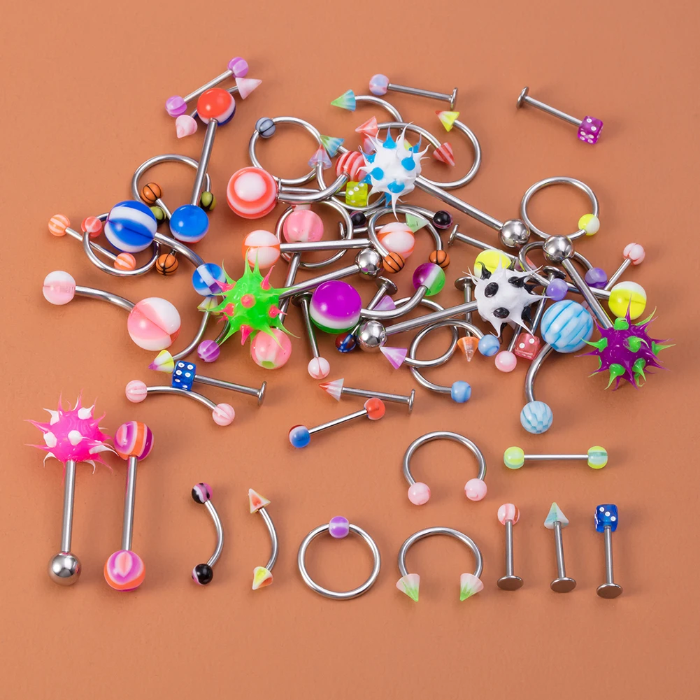 60/88/110PCS  Mixed Style Body Pierc Jewelry Acrylic Ball Eyebrow Navel Belly Lip Tongue Nose Piercing Ring Labret Stainless Bar