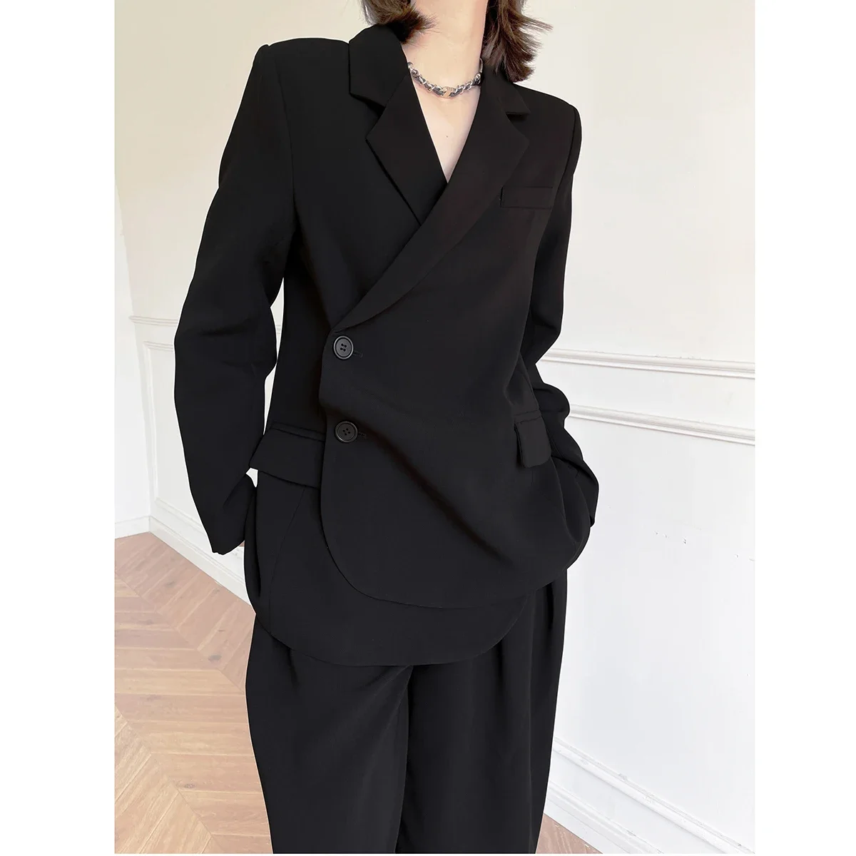 Black Pants Suit Fashion Office Lady 2024 New Autumn Leisure Casual Black Two-piece Suit Female Sets