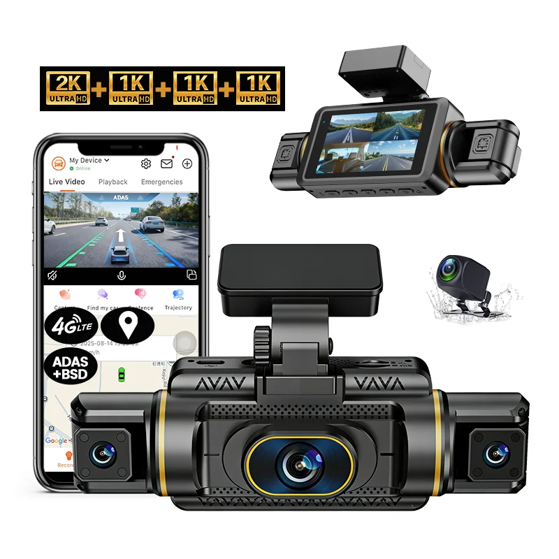 4 Channel 4G LTE Dash Cam Car DVR Camera Video Recorder 360 Panaromic Camera Rear View Mirror With ADAS BSD WiFi GPS Navigation