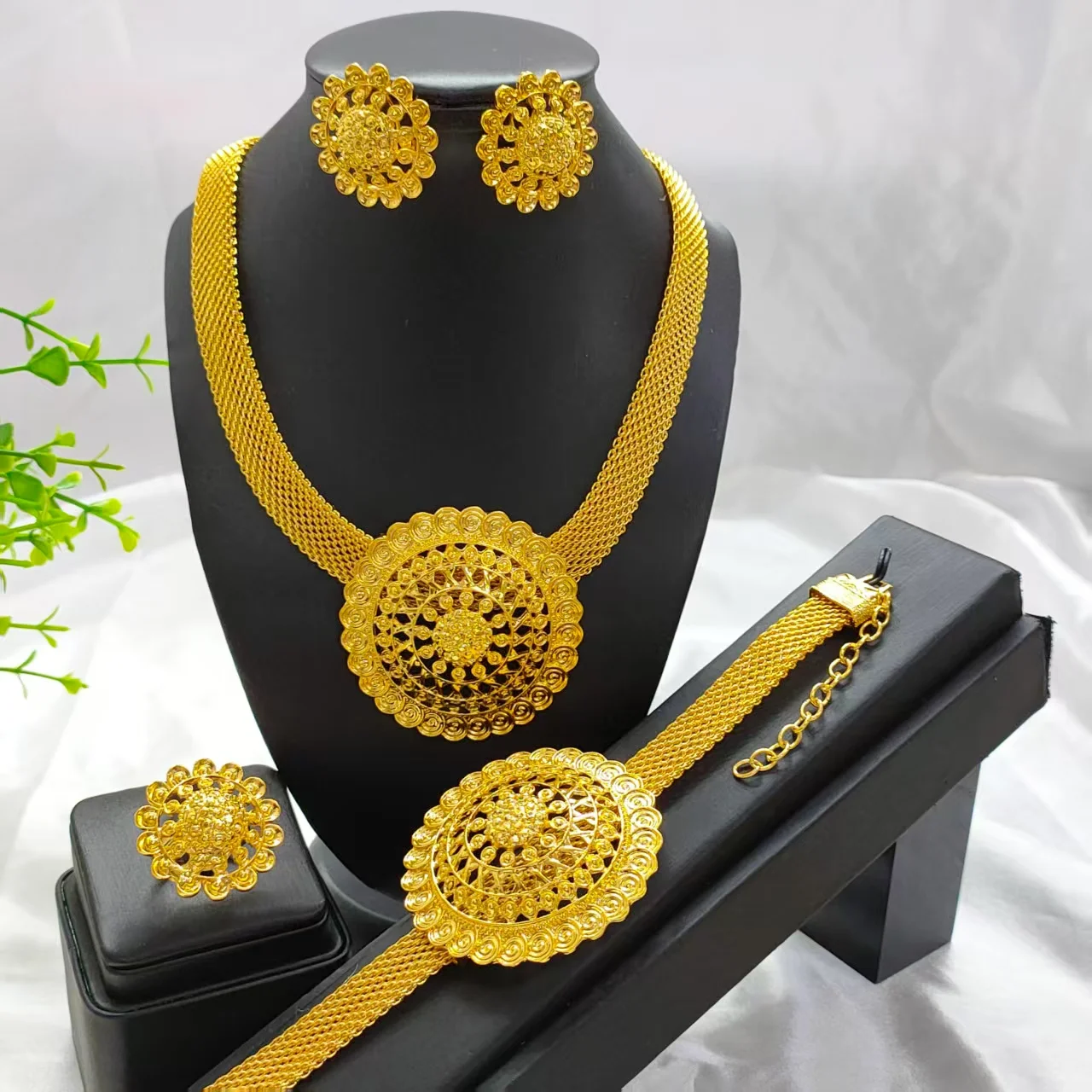 

Indian Bridal 24k Gold Plated Jewelry Sets for Women Costume Ethiopian Dubai Bead Necklace Earrings Sets Nigerian Wedding Gifts