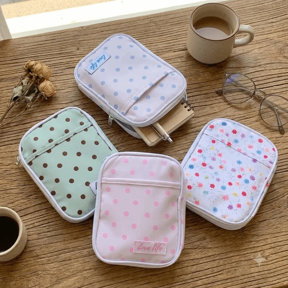 Multi-Layer Polka Dot Pencil Case Portable Lightweight Cosmetic Bag Large Capacity Transparent Window Makeup Bag Women