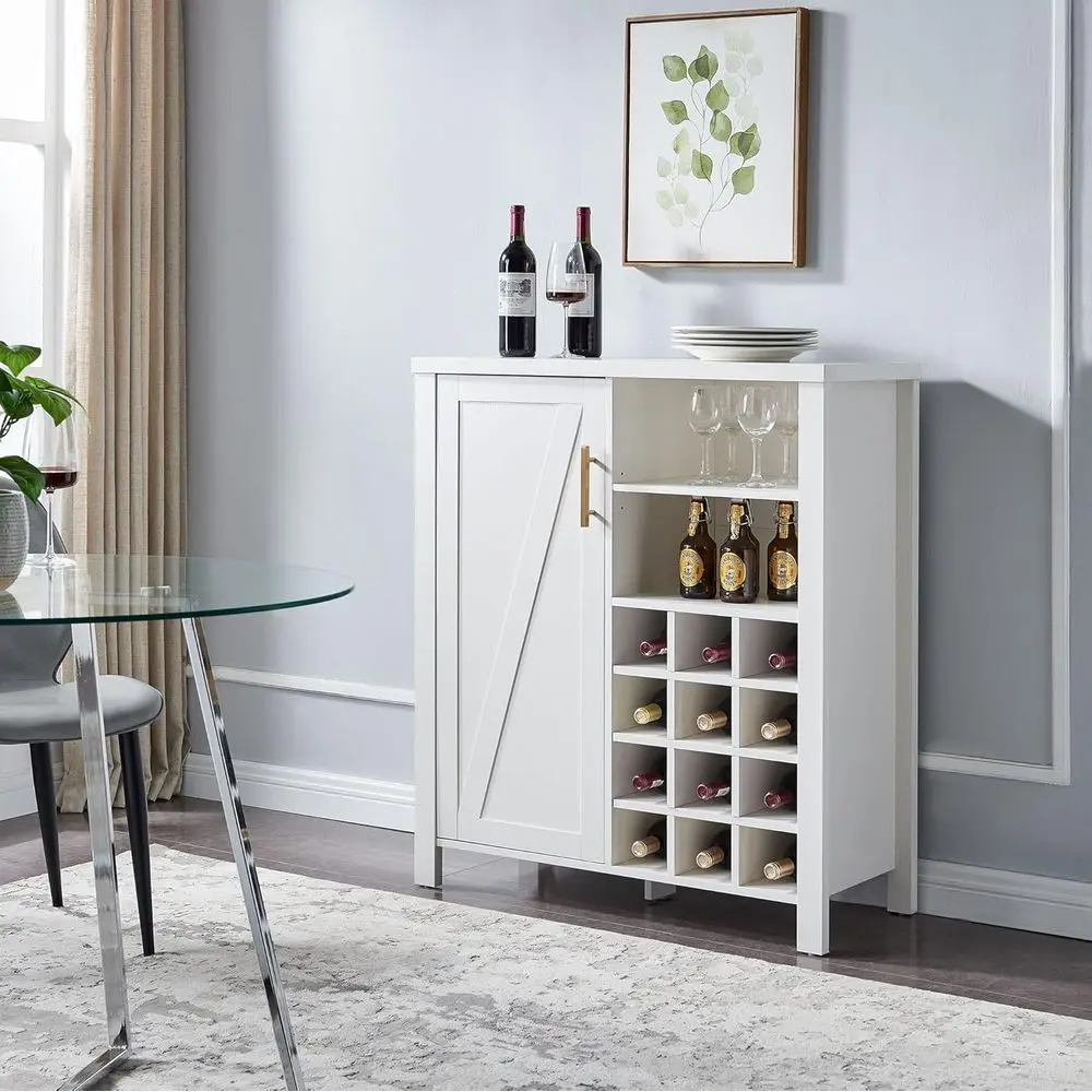 

White Modern Sideboard Buffet Cabinet for Kitchen, Dining, Living Room - Wine & Liquor Storage