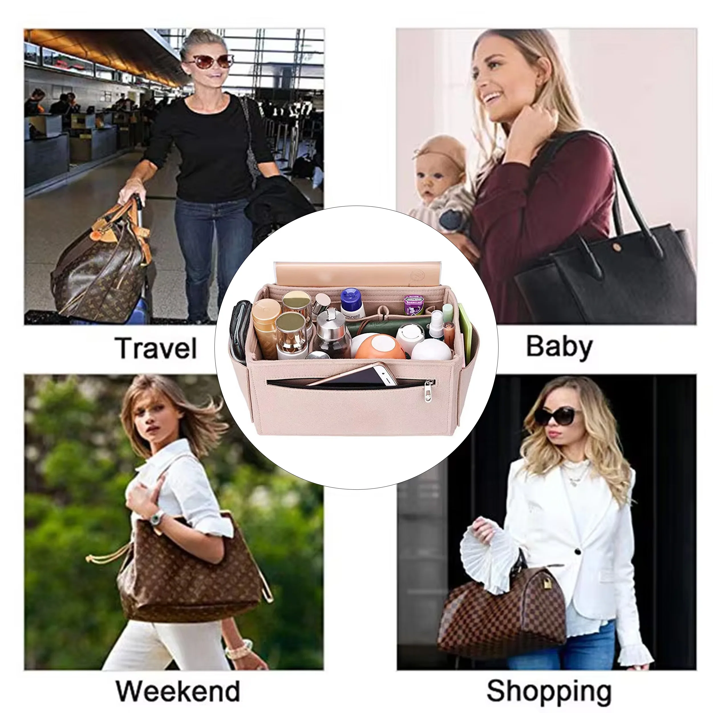 Make up Organizer Felt Cloth Handbag Organizer Insert Bag Travel Inner Purse Portable Cosmetic Bags Fits Speedy Neverfull